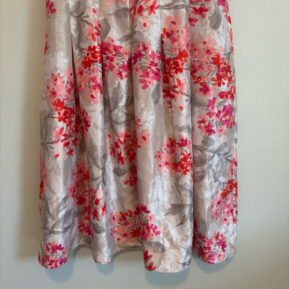 Jessica Howard Silver Pink Floral Faux Wrap V Neck Midi Dress Sleeveless 10 - Picture 6 of 15